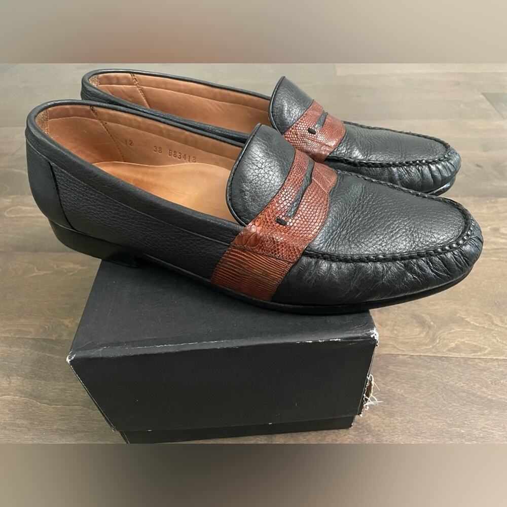 Alan Payne Wellesley II Honey/Black Genuine Lizard Loafers - size 12
